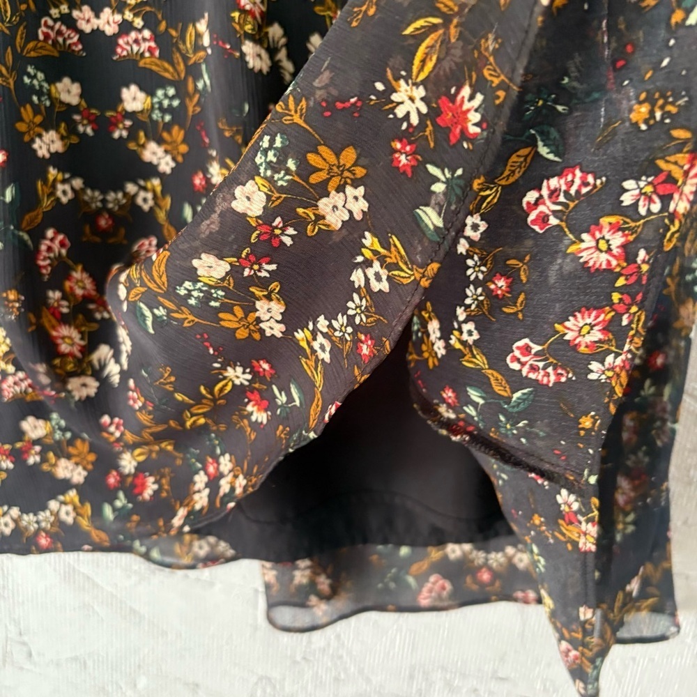 Blu Pepper Small A-Line Sheer Black Floral V-Neck Dress Short Flutter Sleeves - Picture 3 of 9